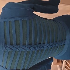 bebe Teal Ribbed Long Sleeve Dress with Ladder Front